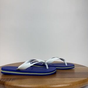 New Big Kids Childrens Havaianas Brazil Logo Blue Flip Flops Sandals Size 2 Y‎